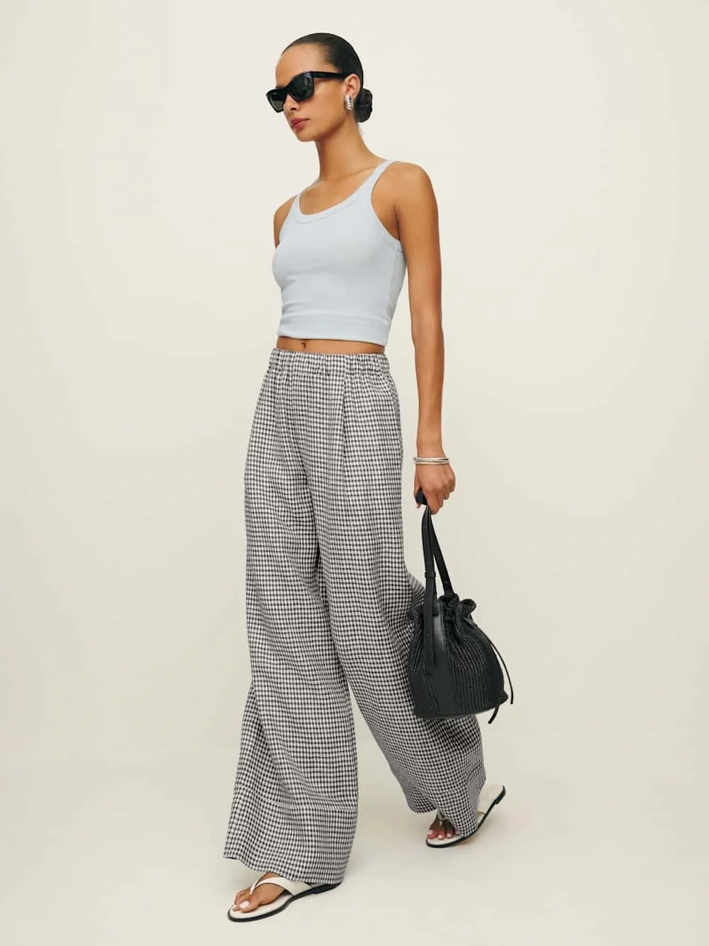 Reformation Fernando Linen Wide Leg Pant, Size XSP in Remy Check